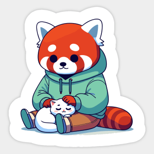 red panda petting cat Sticker